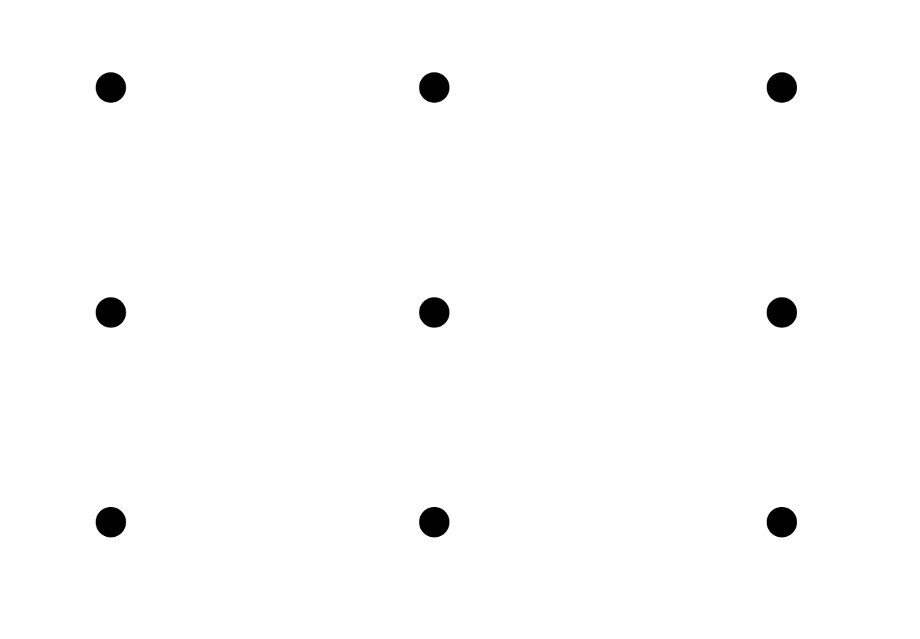 nine dots in a 3 x 3 grid